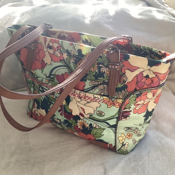 SAKROOTS FLORAL PRINT WEATHERPROOF CANVAS TOTE BAG - Picture 1 of 13